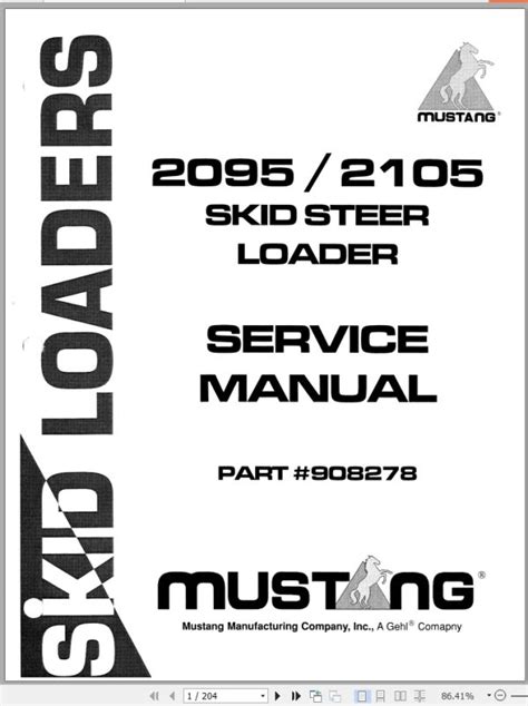 Mustang Skid Steer Loader 2095 2105 Service Manual 908278